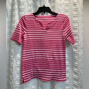 Talbots Pink and White Striped Short Sleeve Top